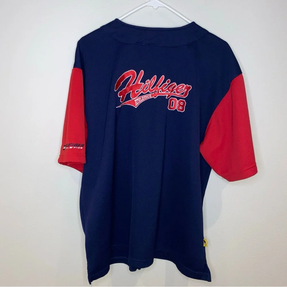 Vintage Tommy Hilfiger Baseball Jersey Size M‎ Blue Red Hilfiger Athletics